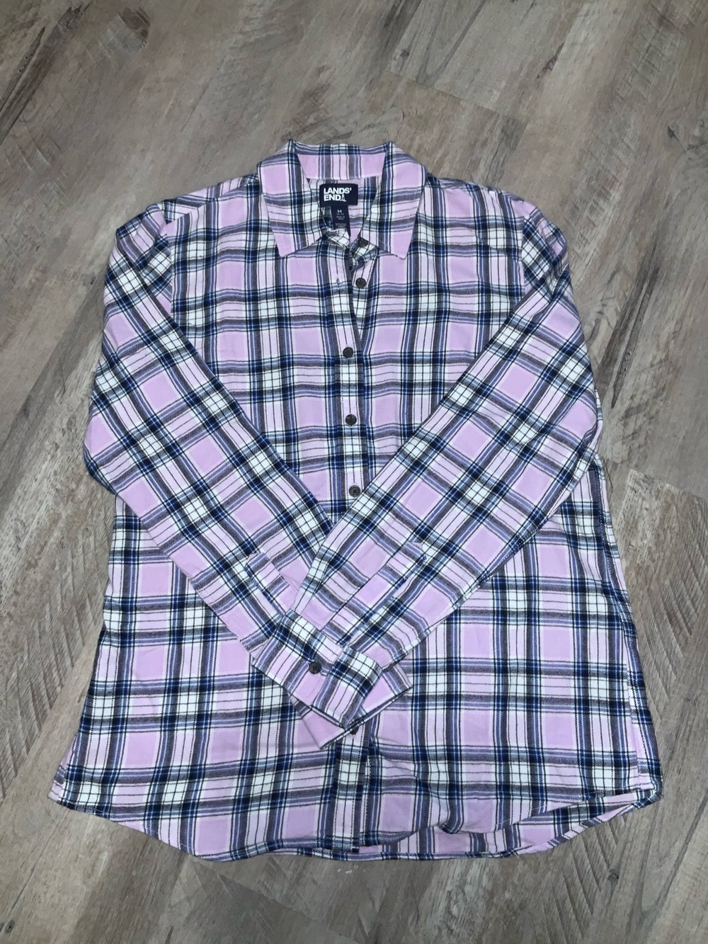 (Bin 37) Lands’ End, Women’s Blue and Purple Plaid shirt, Size M